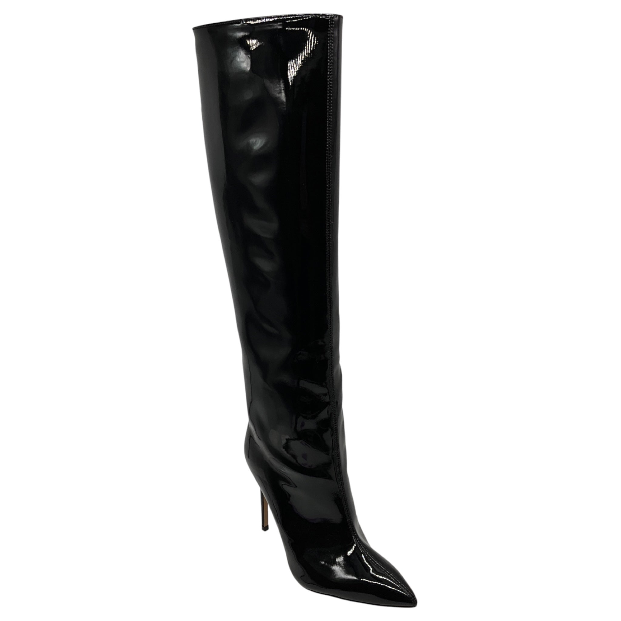 Identita Black Patent Leather High Heeled Tall Boots