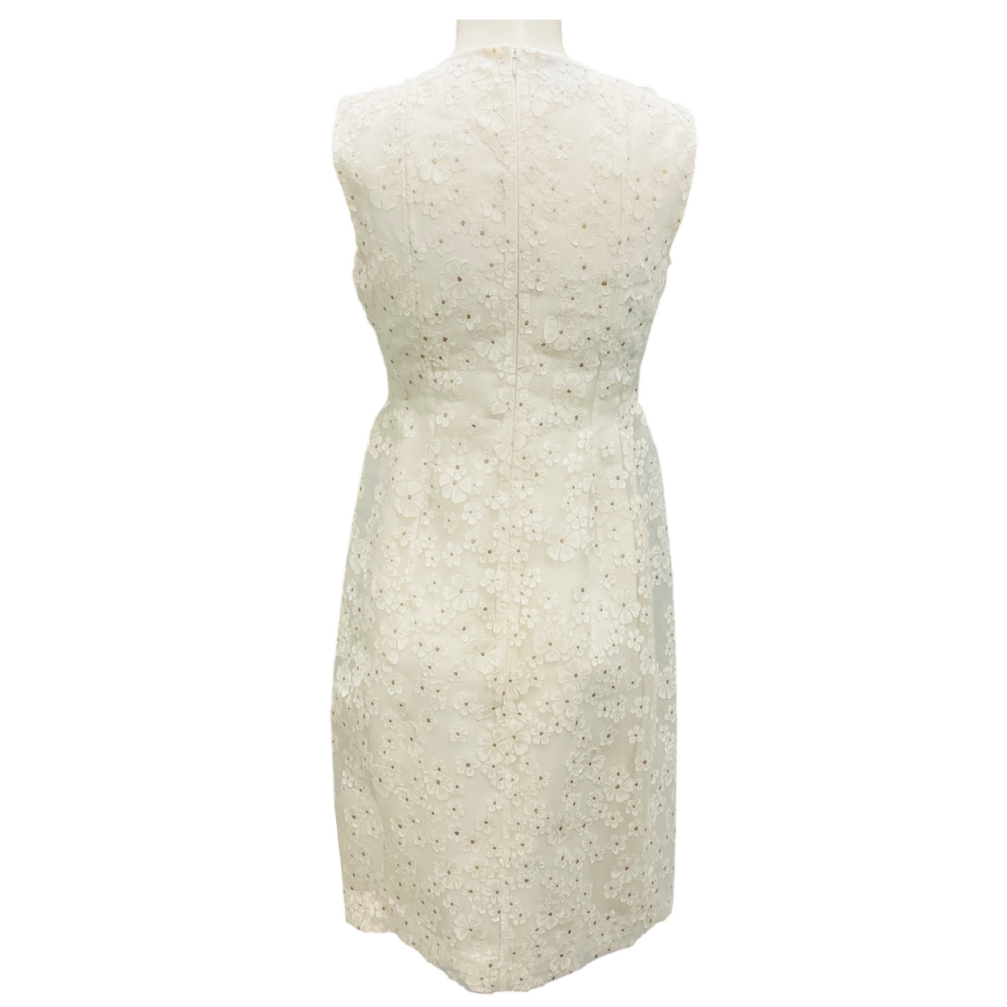 Akris White Sleeveless Floral Daisy Applique Cocktail Dress
