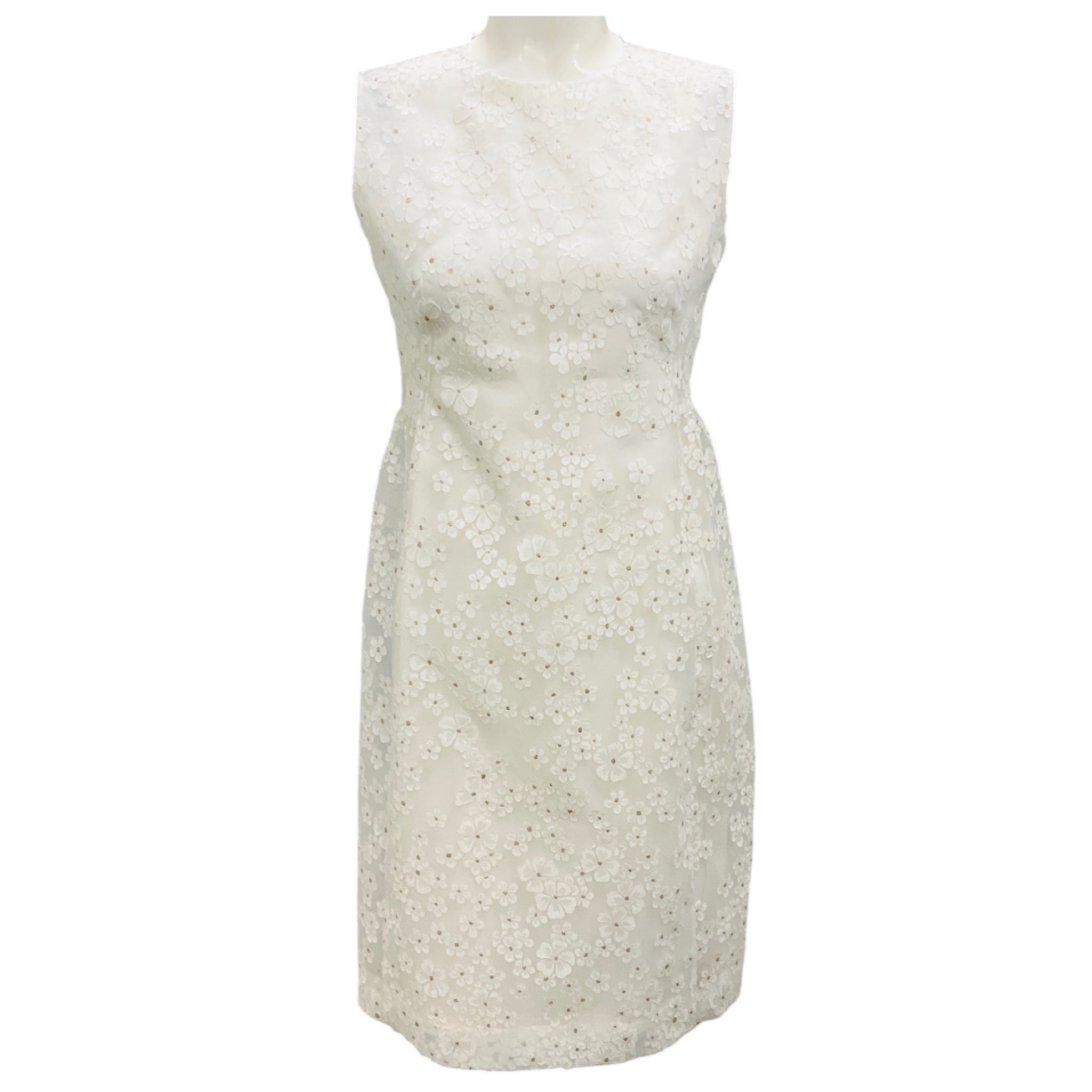 Akris White Sleeveless Floral Daisy Applique Cocktail Dress