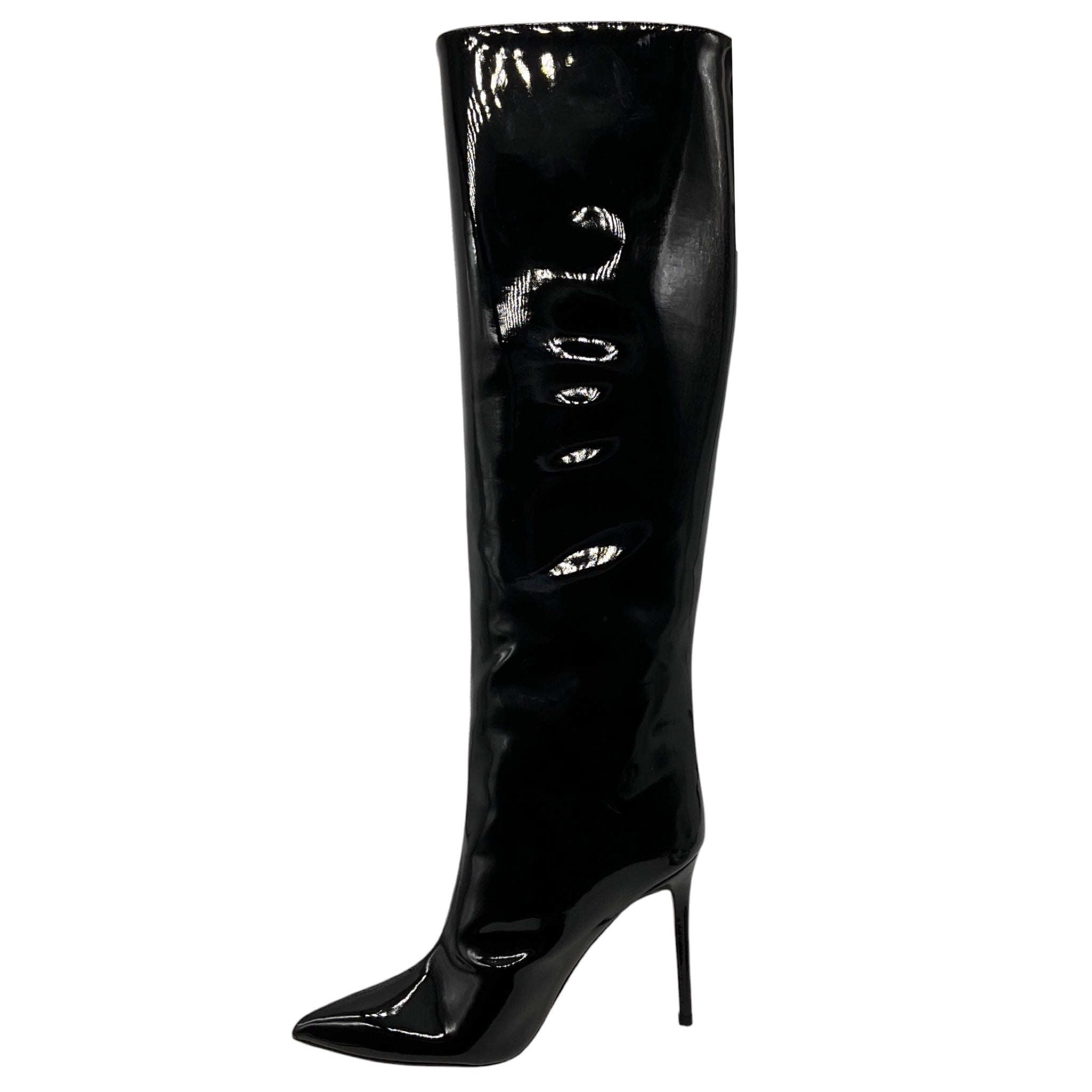 Identita Black Patent Leather High Heeled Tall Boots