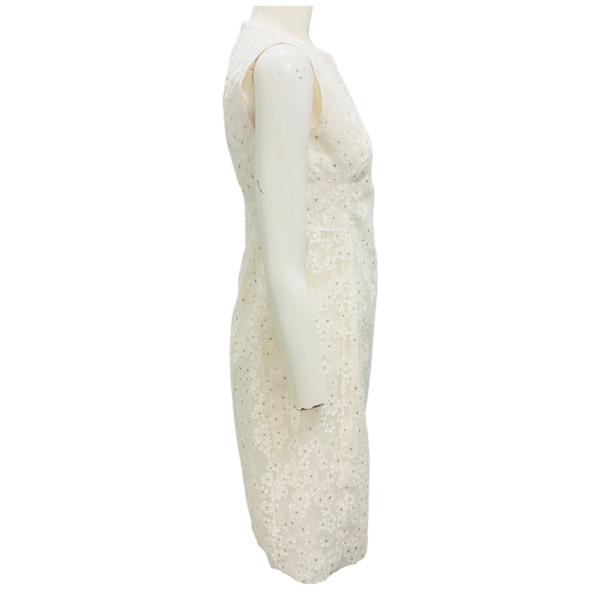 Akris White Sleeveless Floral Daisy Applique Cocktail Dress