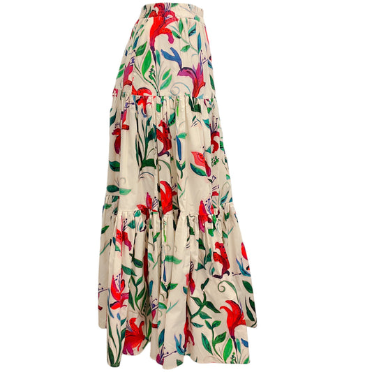 La DoubleJ Ivory Floral Big Skirt Tiered Maxi Skirt