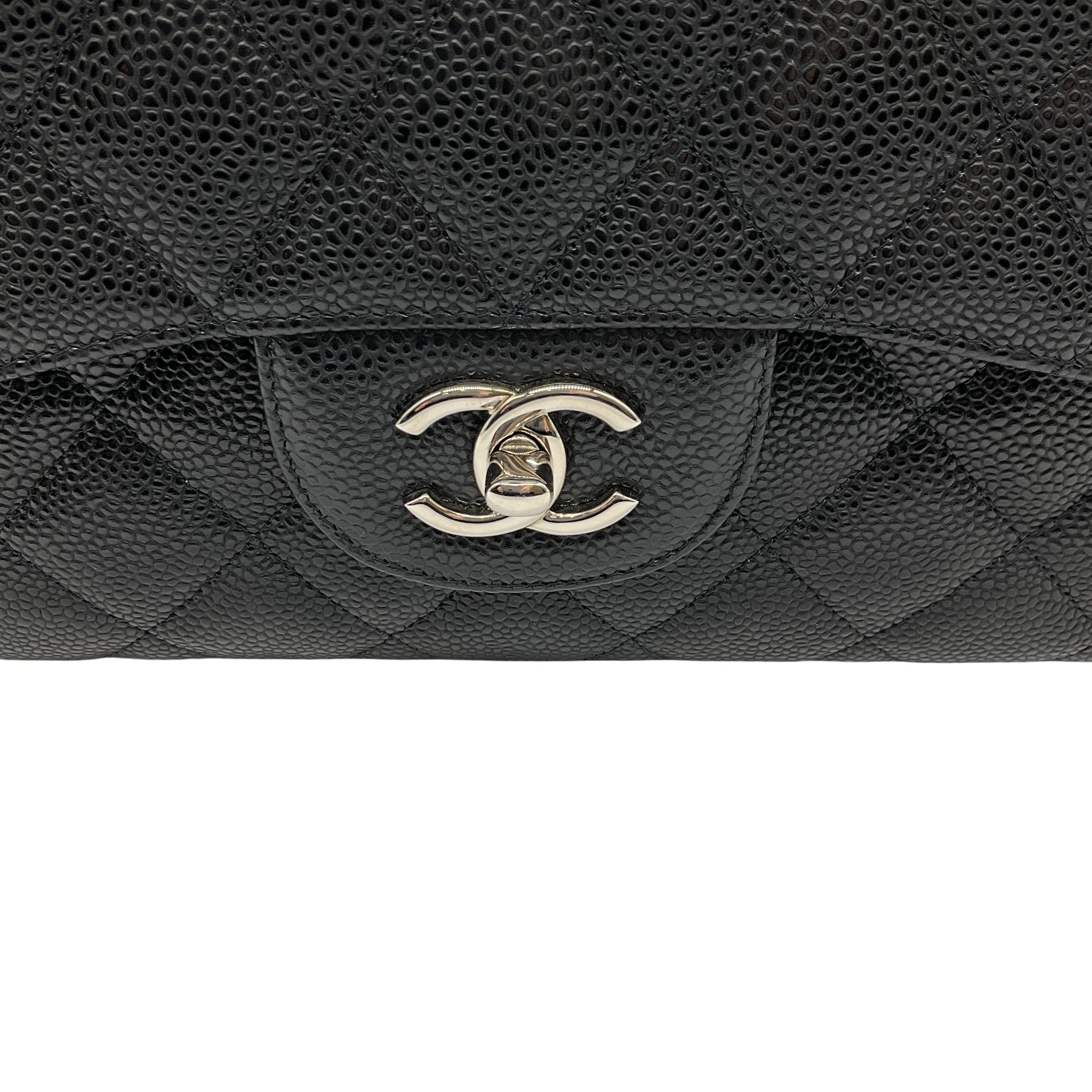 Chanel 2013 Black Caviar Leather Double Flap Shoulder Bag