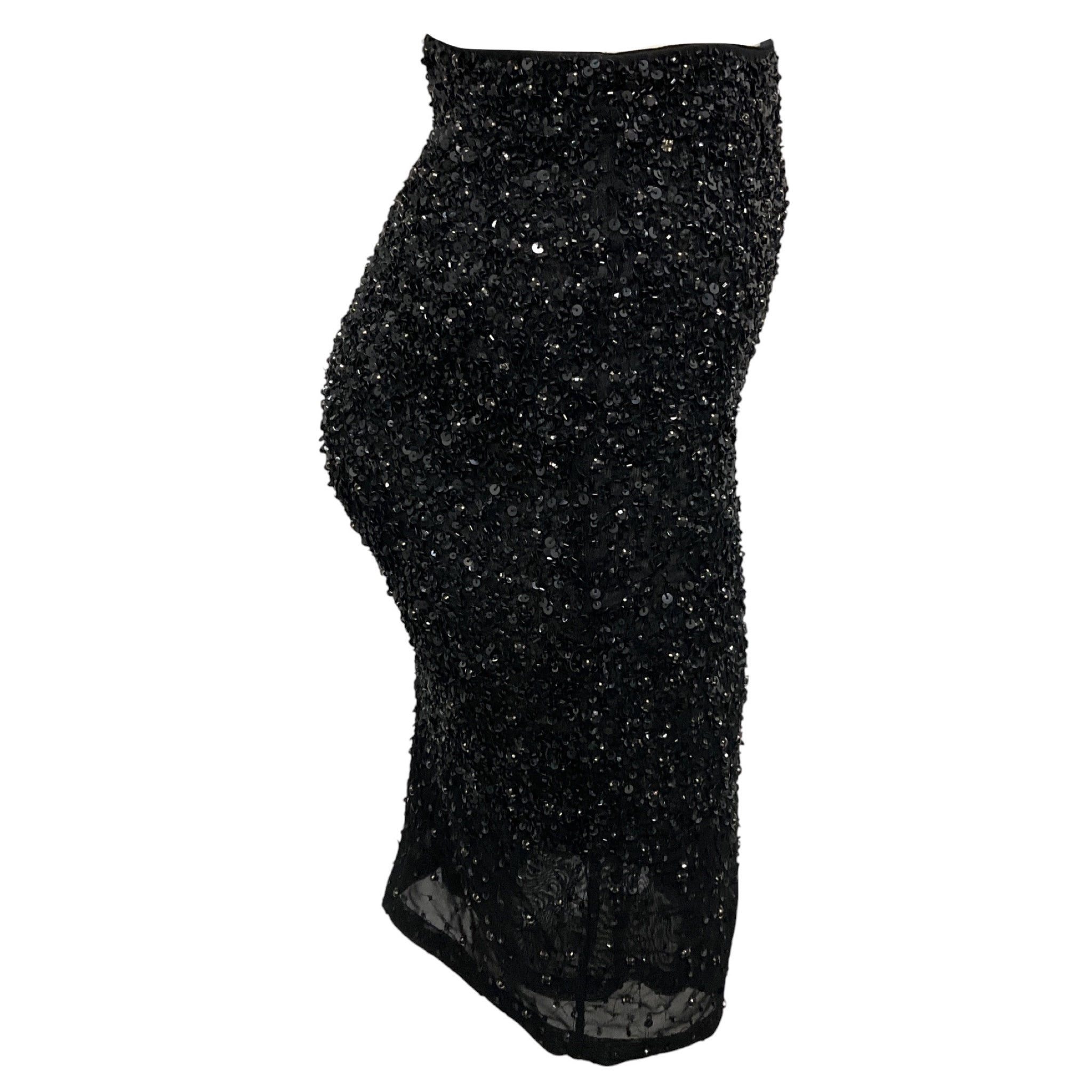 Alice + Olivia Black Sequin and Bead Embellished Skirt