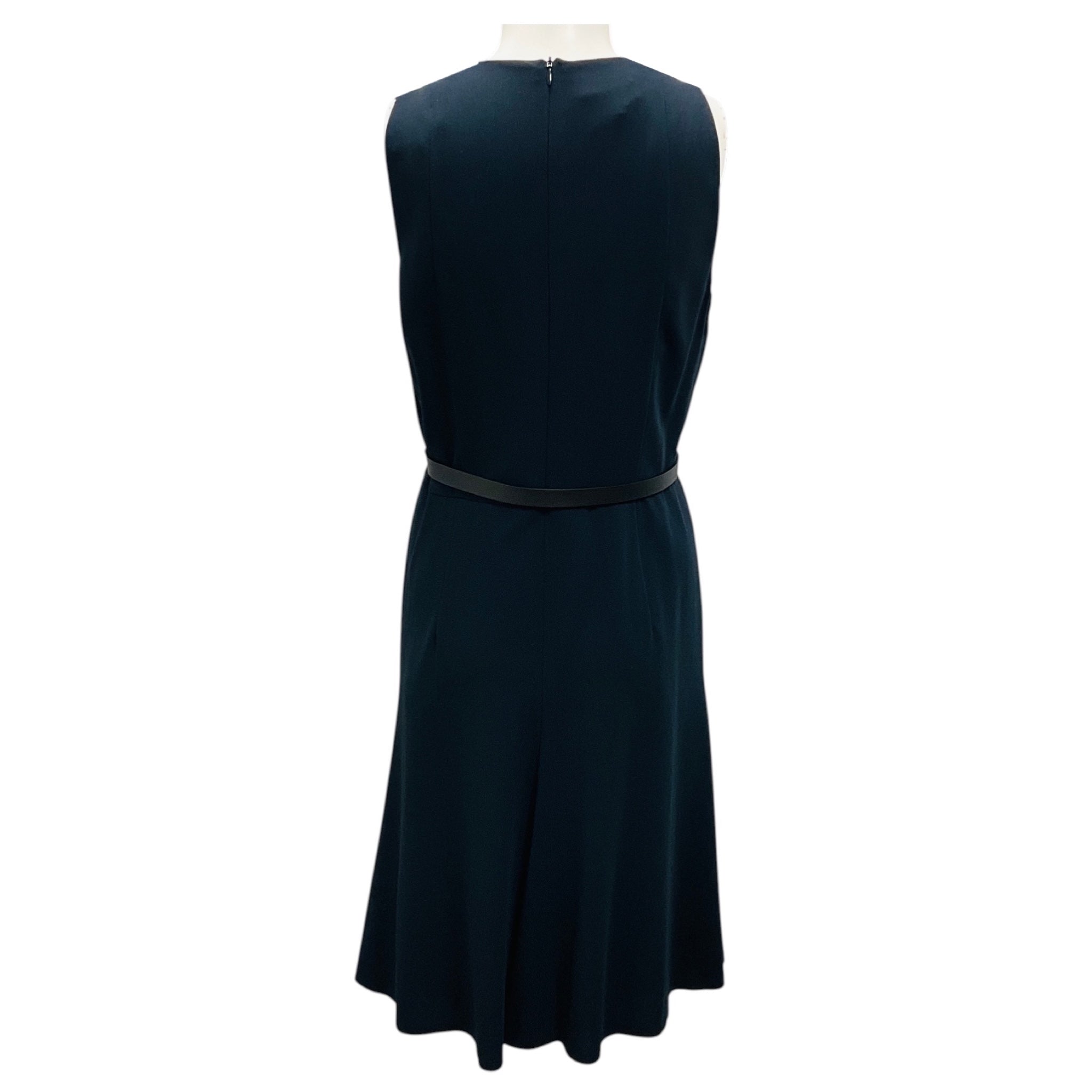 Akris Punto Marine Blue Sleeveless Flared Midi Dress with Leather Belt