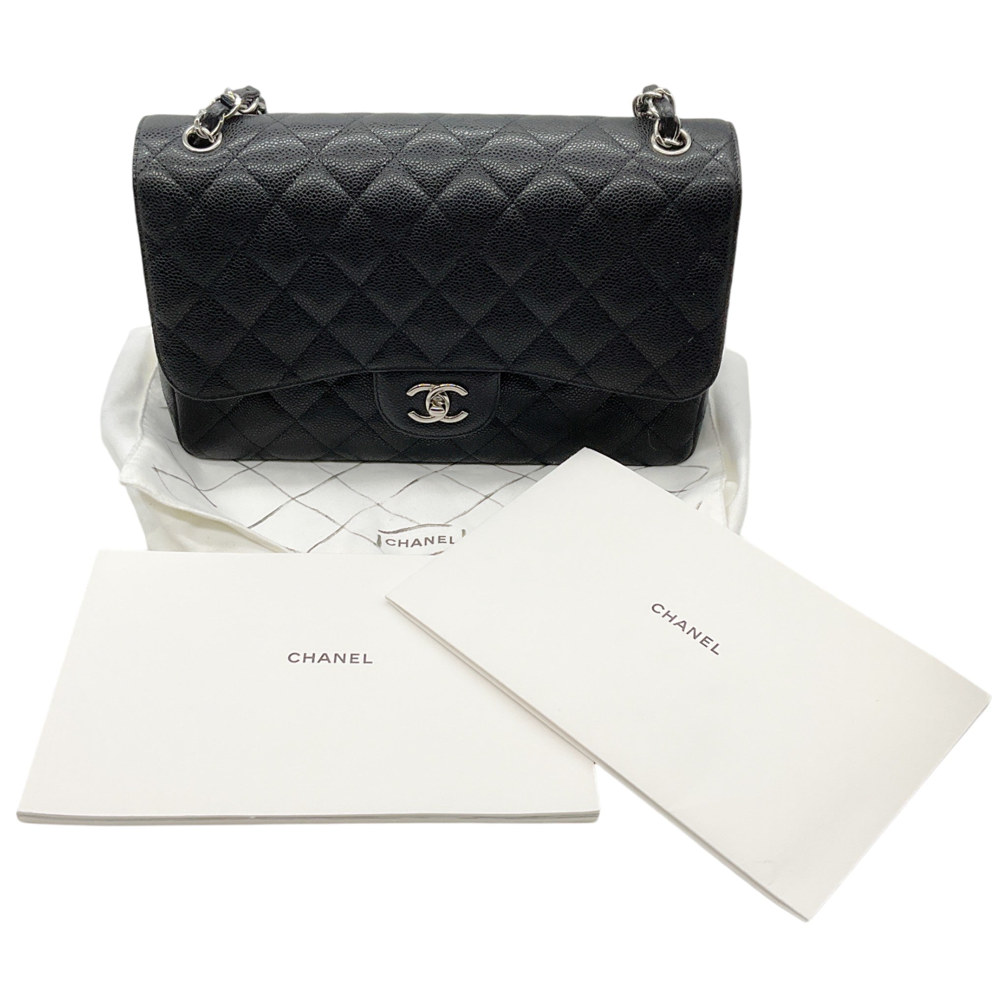 Chanel 2013 Black Caviar Leather Double Flap Shoulder Bag