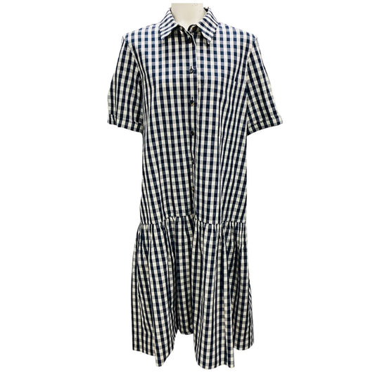 Lafayette 148 New York Navy Blue / White Gingham Check Button Front Midi Dress