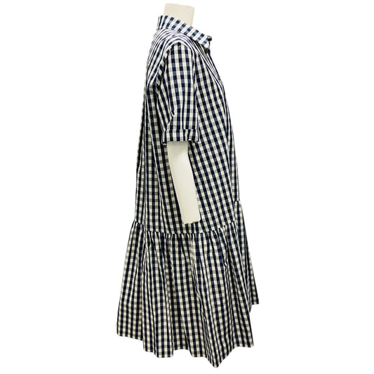 Lafayette 148 New York Navy Blue / White Gingham Check Button Front Midi Dress