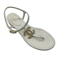 Load image into Gallery viewer, Chanel White Pearl Embellished Interlocking CC Logo Leather Ankle Strap Flat Thong Sandals
