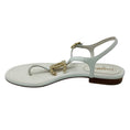 Load image into Gallery viewer, Chanel White Pearl Embellished Interlocking CC Logo Leather Ankle Strap Flat Thong Sandals
