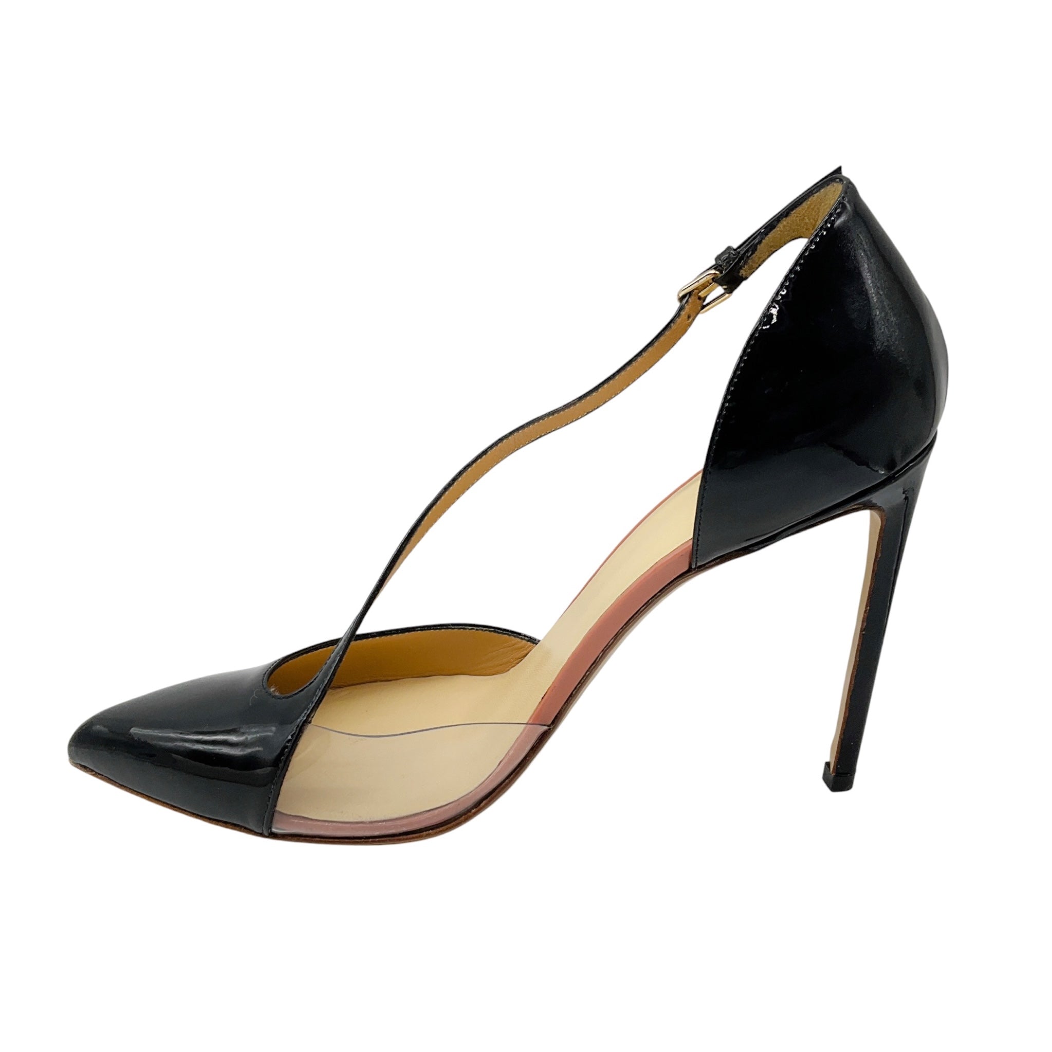 Francesco Russo Black Patent Leather and Lucite Pumps