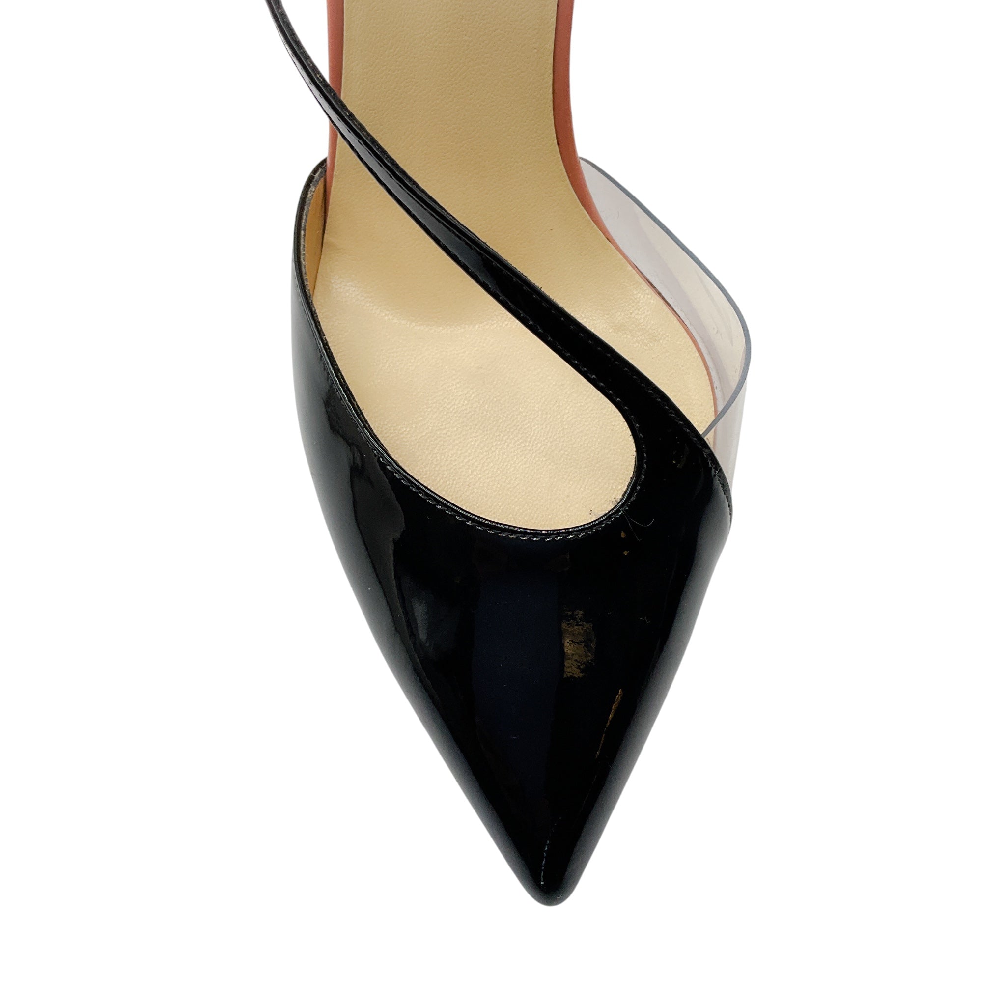 Francesco Russo Black Patent Leather and Lucite Pumps