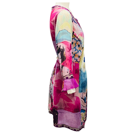 Galliano Vintage RARE Pink / Purple Multi Printed Chiffon Wrap Dress
