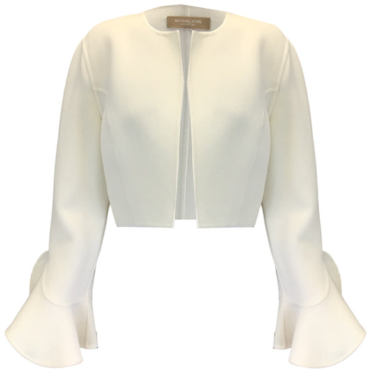 Michael Kors Collection Ivory Ruffled Cropped Wool Jacket