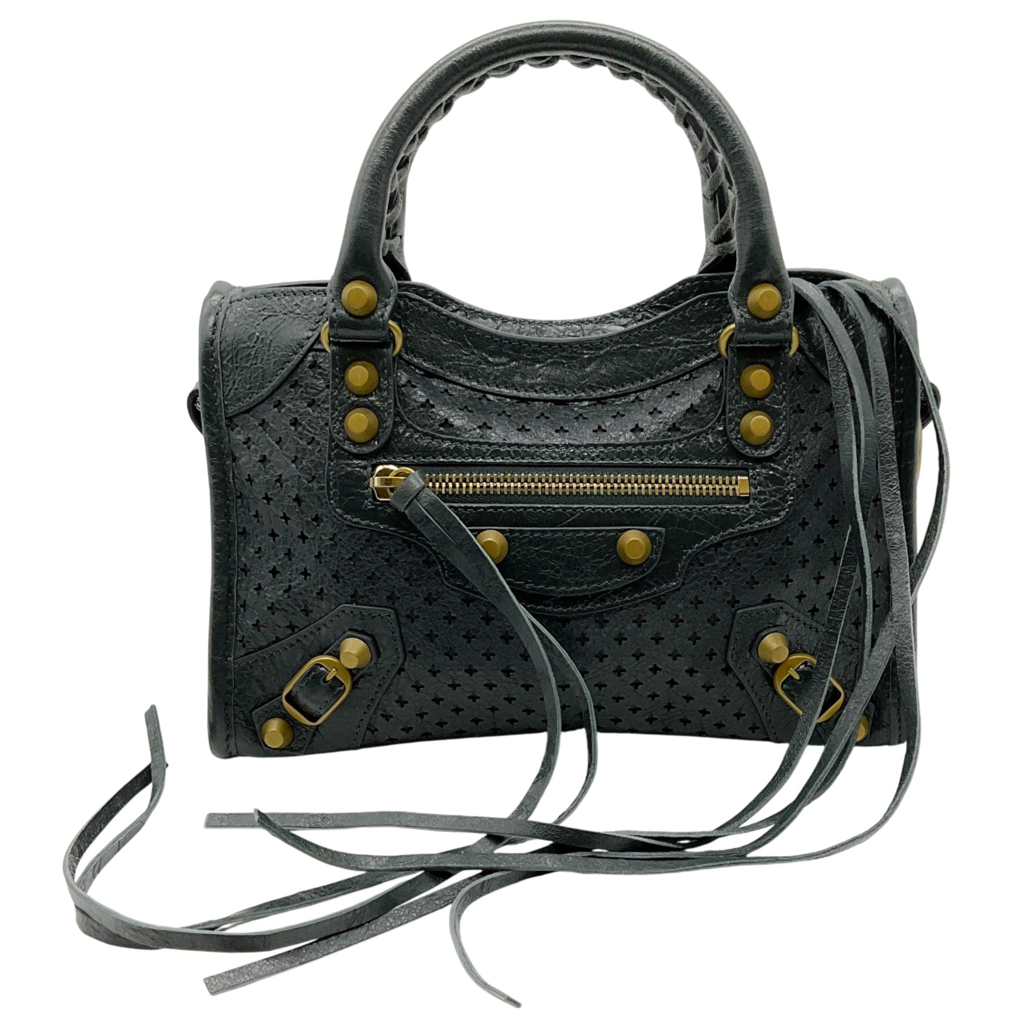 Balenciaga Grey Perforated Leather Mini City Bag
