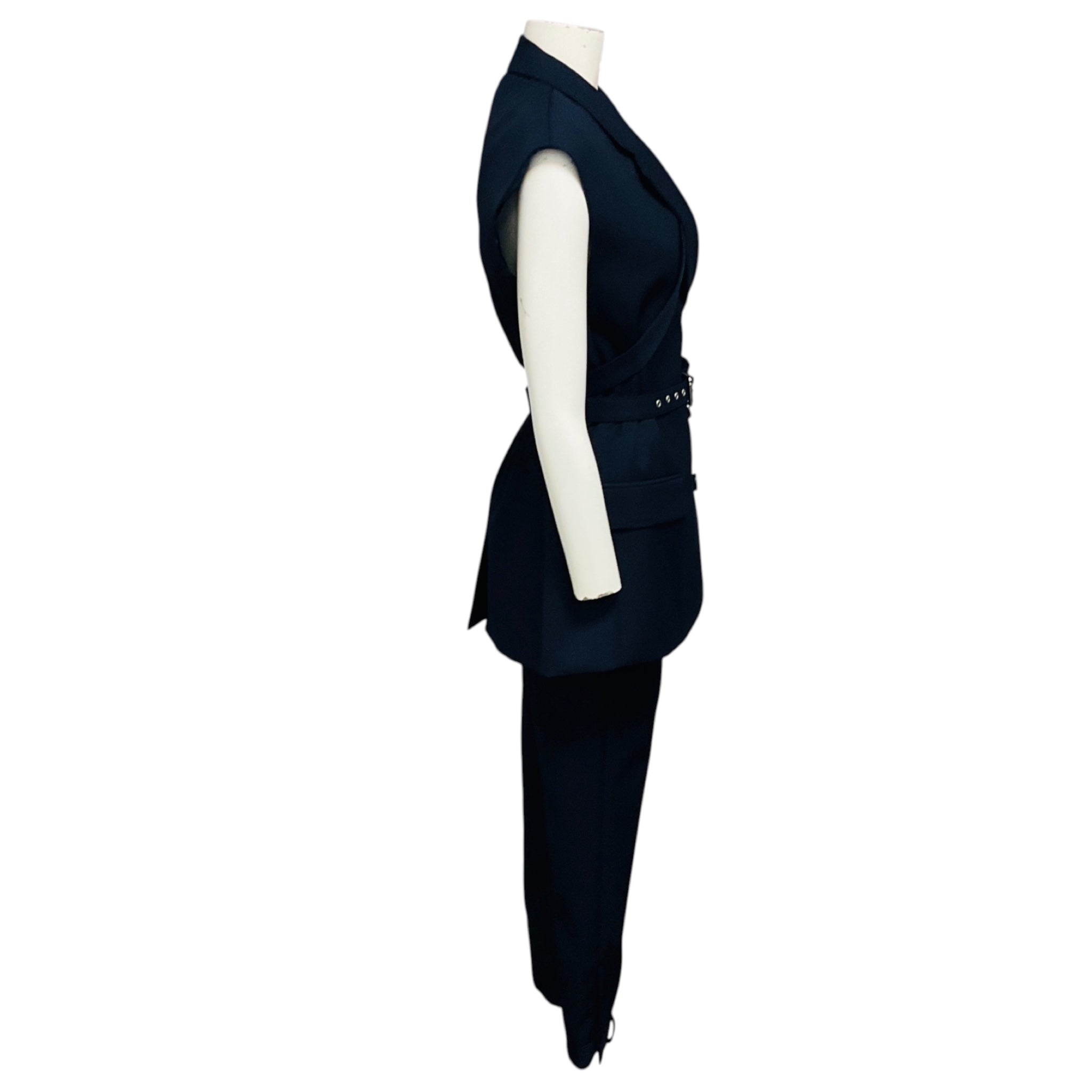 Monse Midnight Criss Cross Vest and Deconstructed Tailored Tuxedo Trousers Suit Set