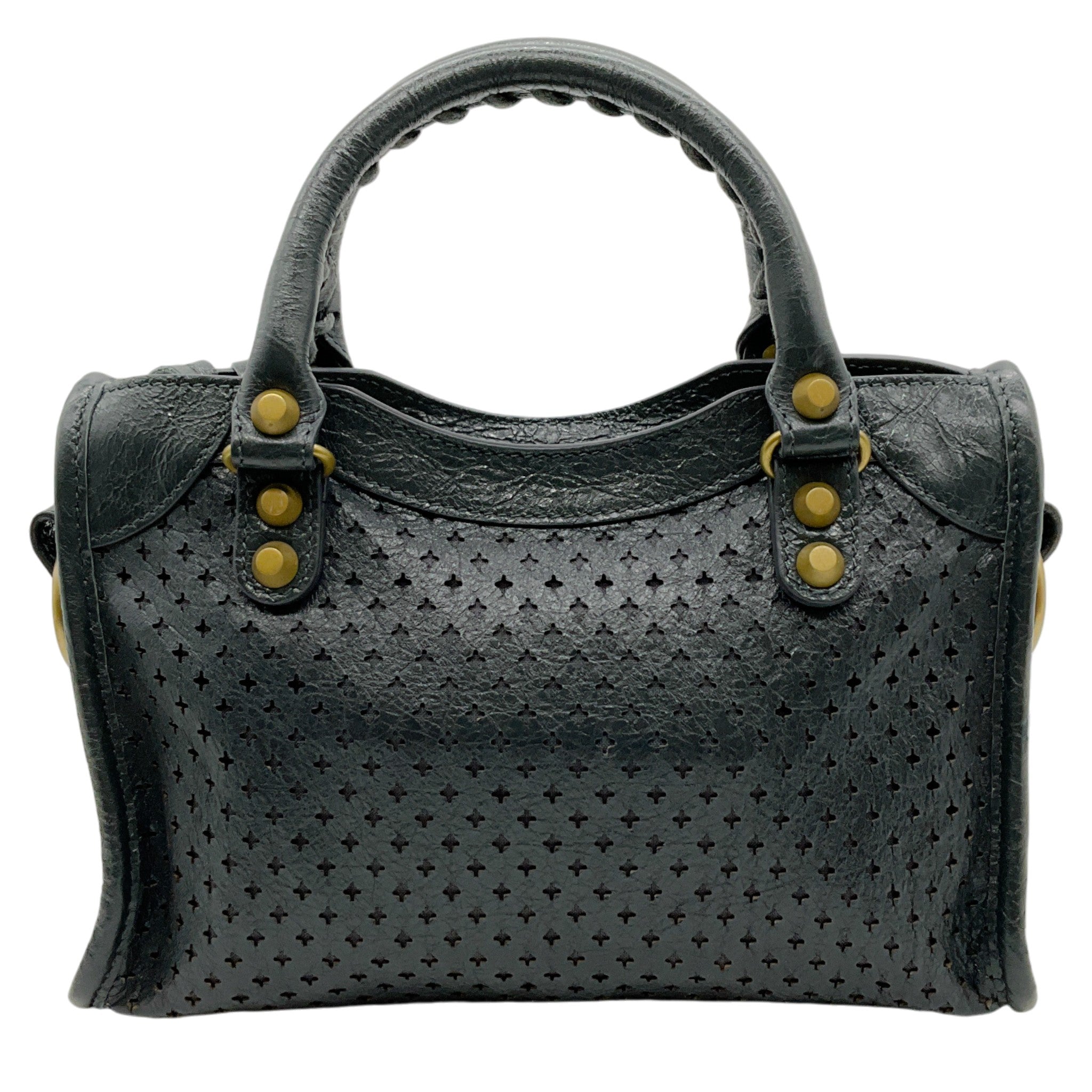 Balenciaga Grey Perforated Leather Mini City Bag