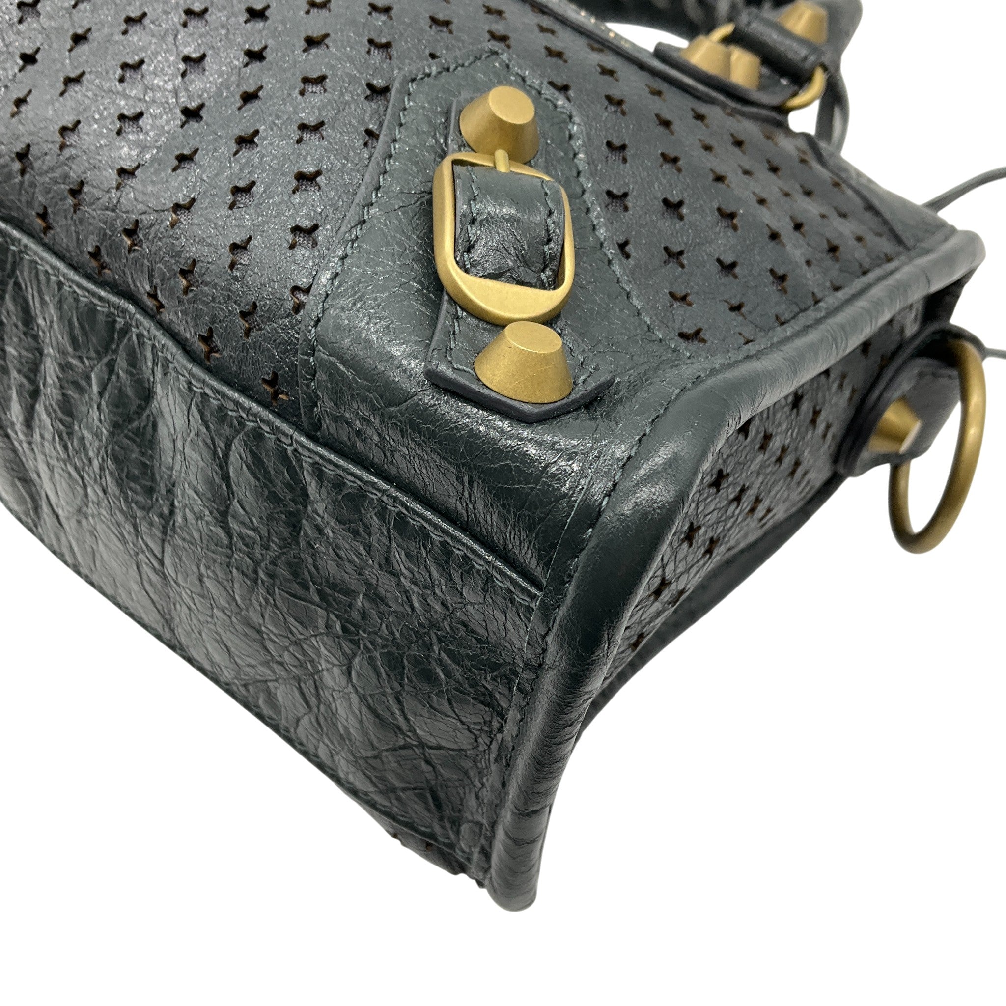 Balenciaga Grey Perforated Leather Mini City Bag