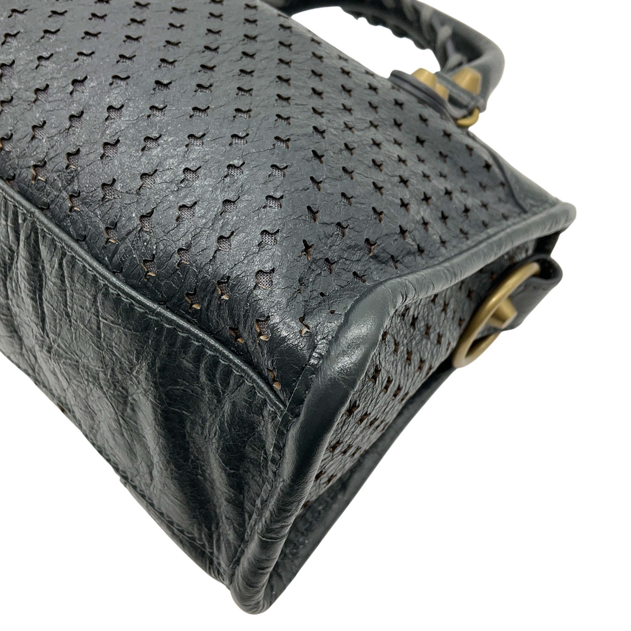 Balenciaga Grey Perforated Leather Mini City Bag