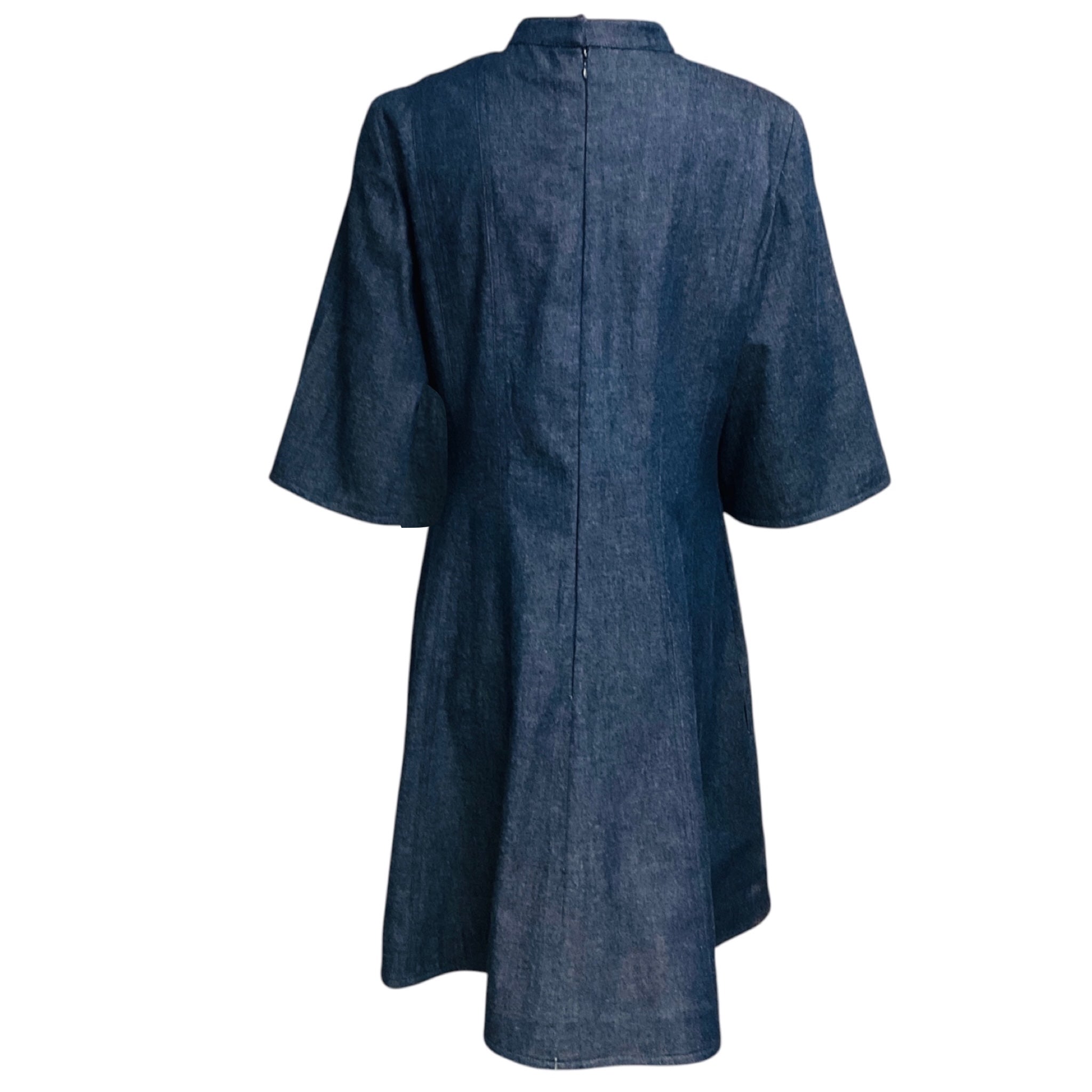 Oscar de la Renta Medium Blue Wash Short Sleeved Denim Chambray Flared Dress