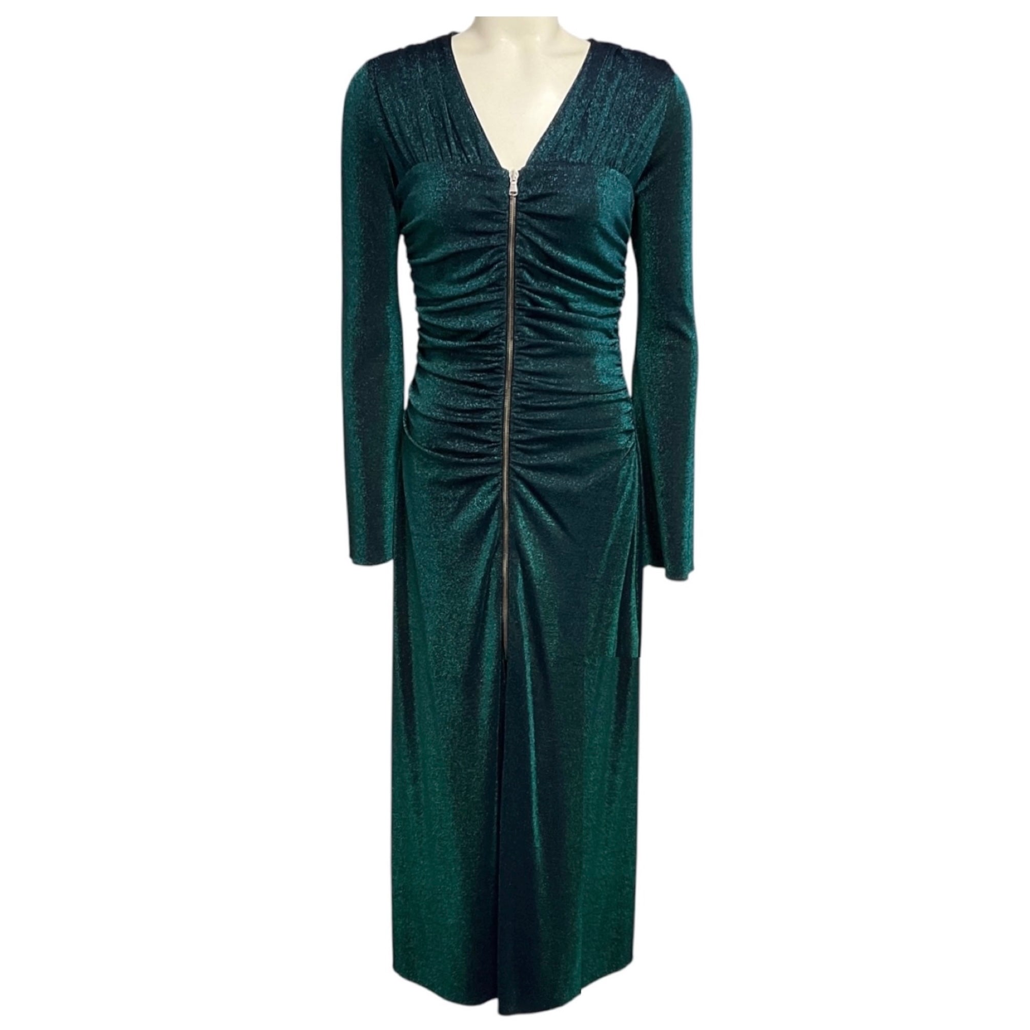 Sies Marjan Green Metallic Zip Front Midi Dress