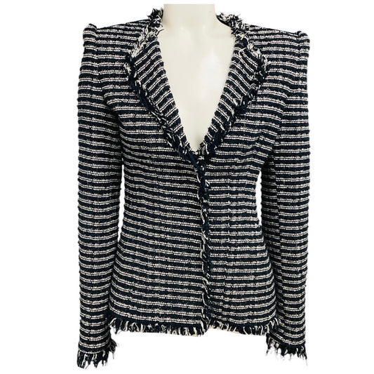Alexander McQueen Navy Blue / Ivory Fringed Tweed Blazer
