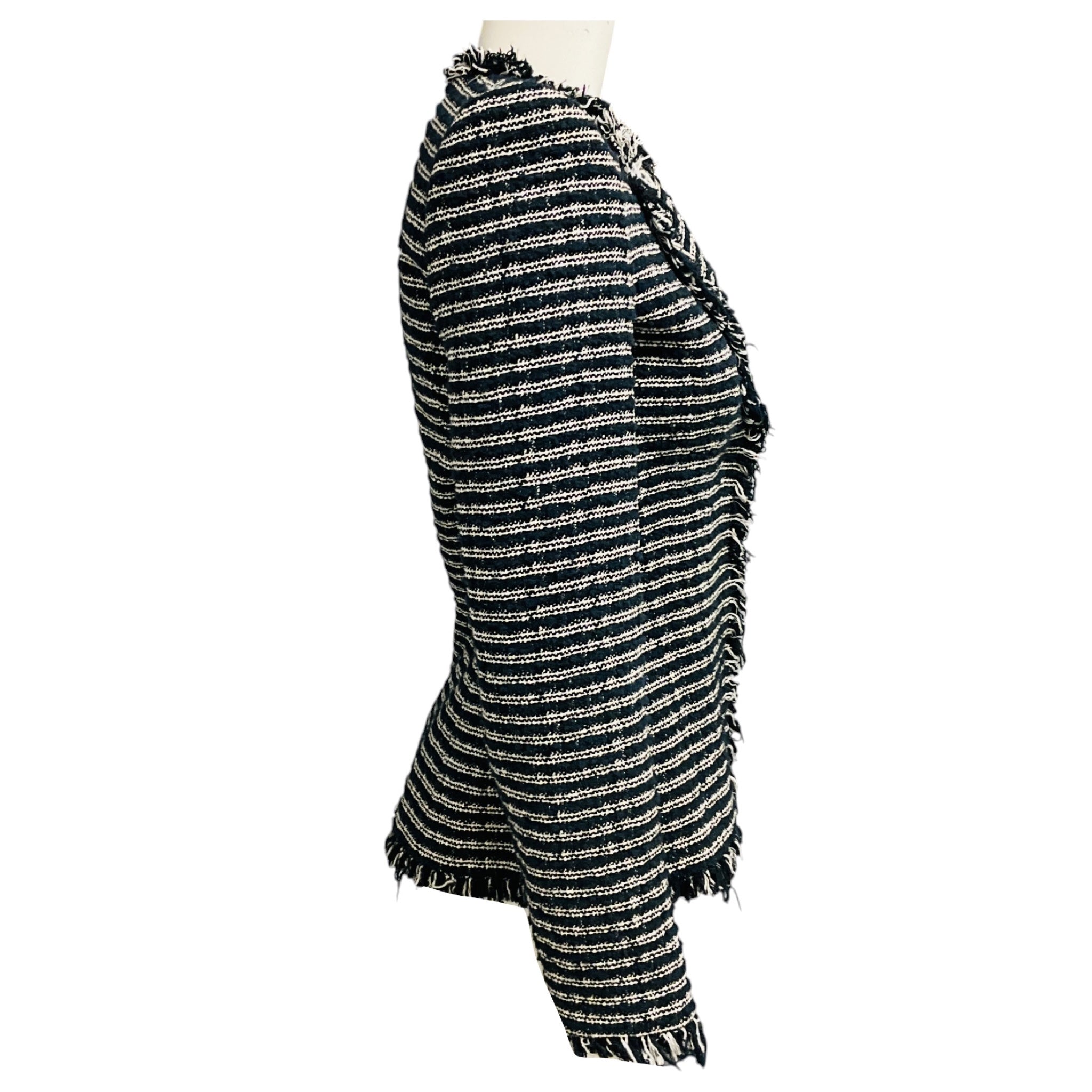 Alexander McQueen Navy Blue / Ivory Fringed Tweed Blazer