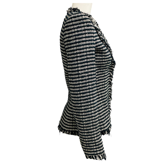 Alexander McQueen Navy Blue / Ivory Fringed Tweed Blazer