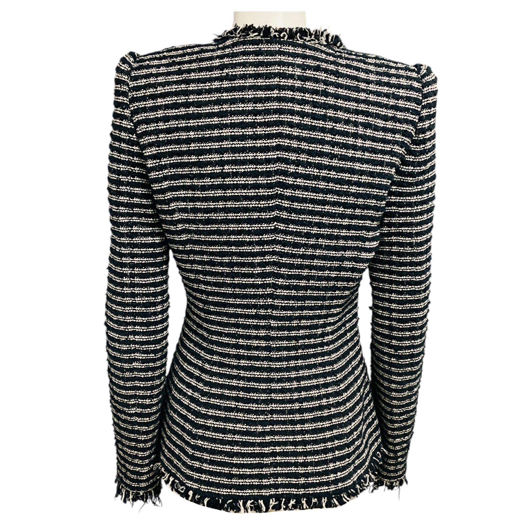 Alexander McQueen Navy Blue / Ivory Fringed Tweed Blazer