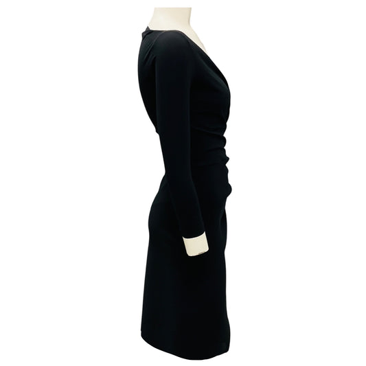 Chiara Boni La Petite Robe Black Long Sleeved V Neck Stretch Nylon Cocktail Dress