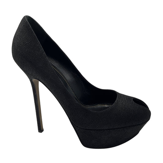 Sergio Rossi Black Embossed Leather Peep Toe Platform Pumps