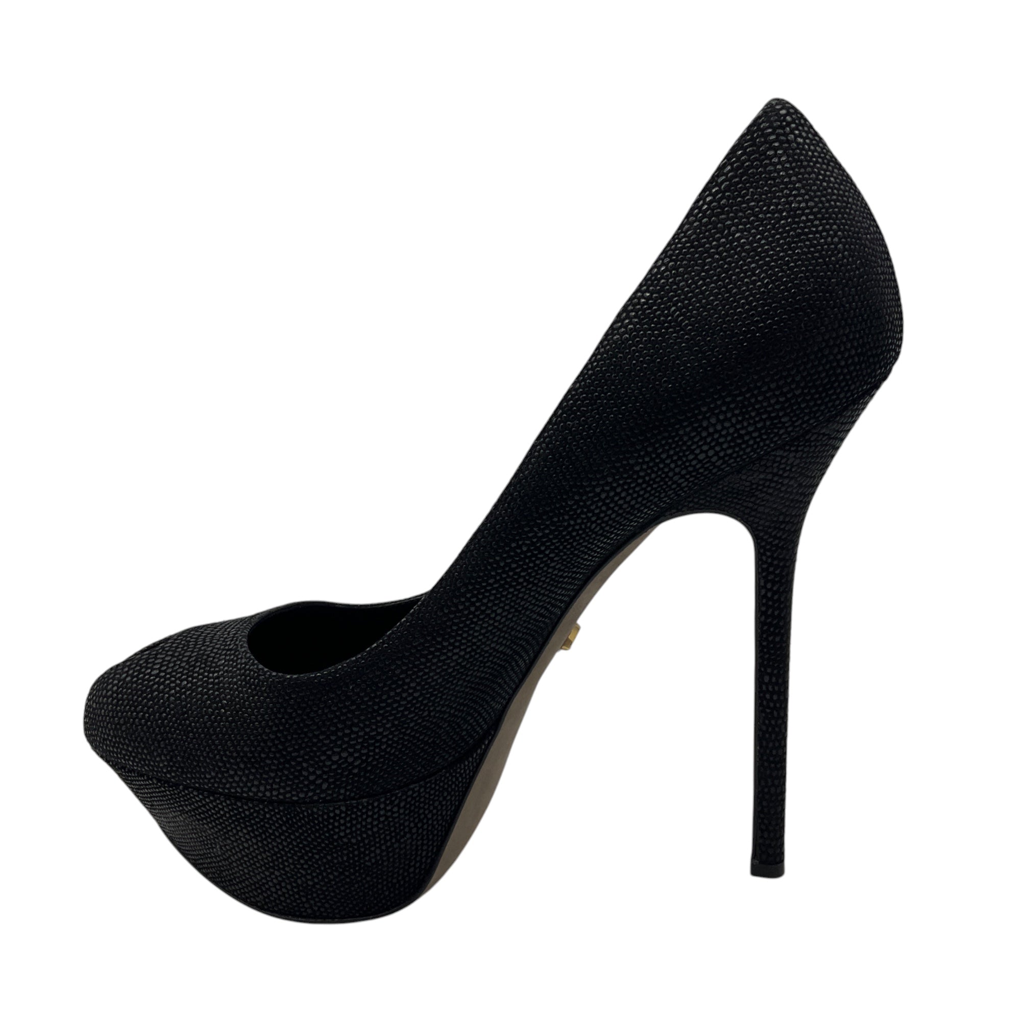 Sergio Rossi Black Embossed Leather Peep Toe Platform Pumps
