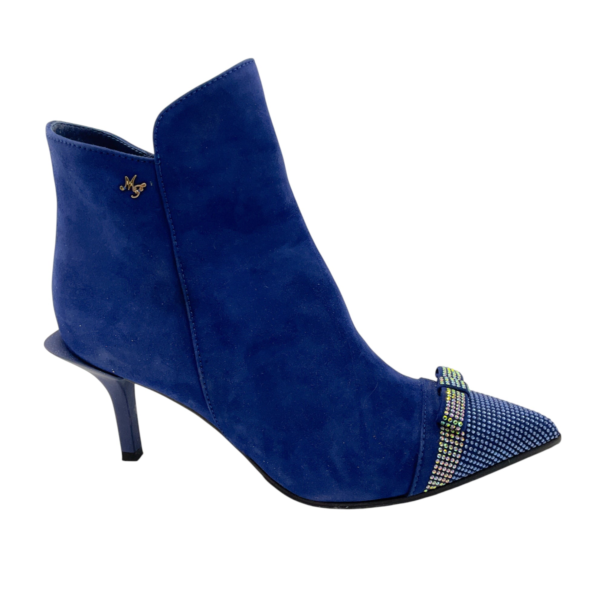 Marino Fabiani Royal Blue Crystal Embellished Suede Booties