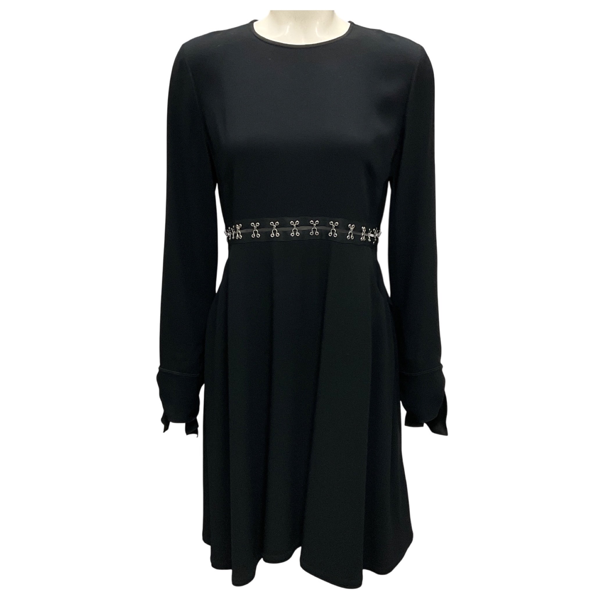 Proenza Schouler Black / Silver Hook Detail Long Sleeved Crepe Dress