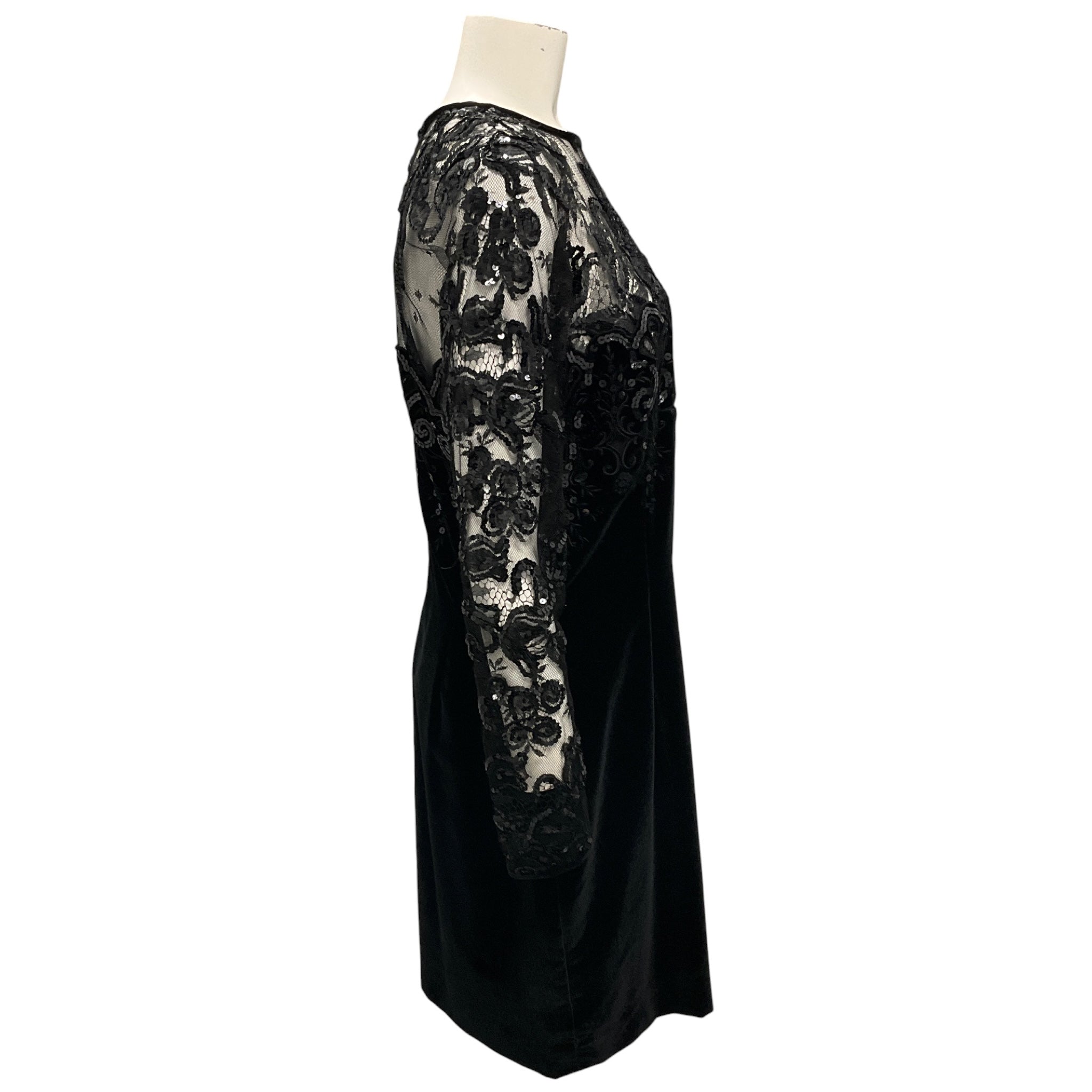 Oscar de la Renta Black Sequined Lace and Velvet Cocktail Dress