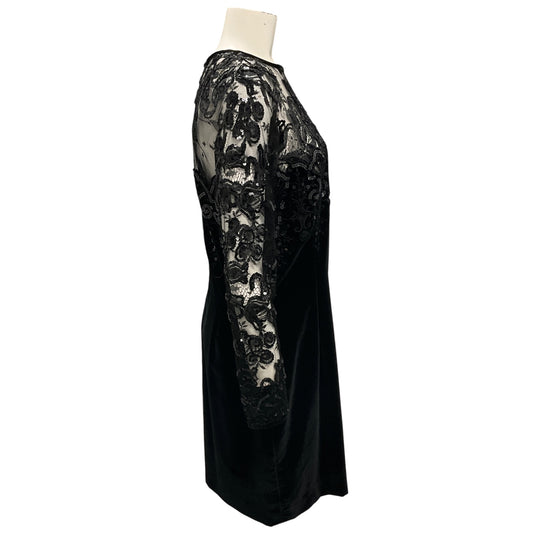 Oscar de la Renta Black Sequined Lace and Velvet Cocktail Dress