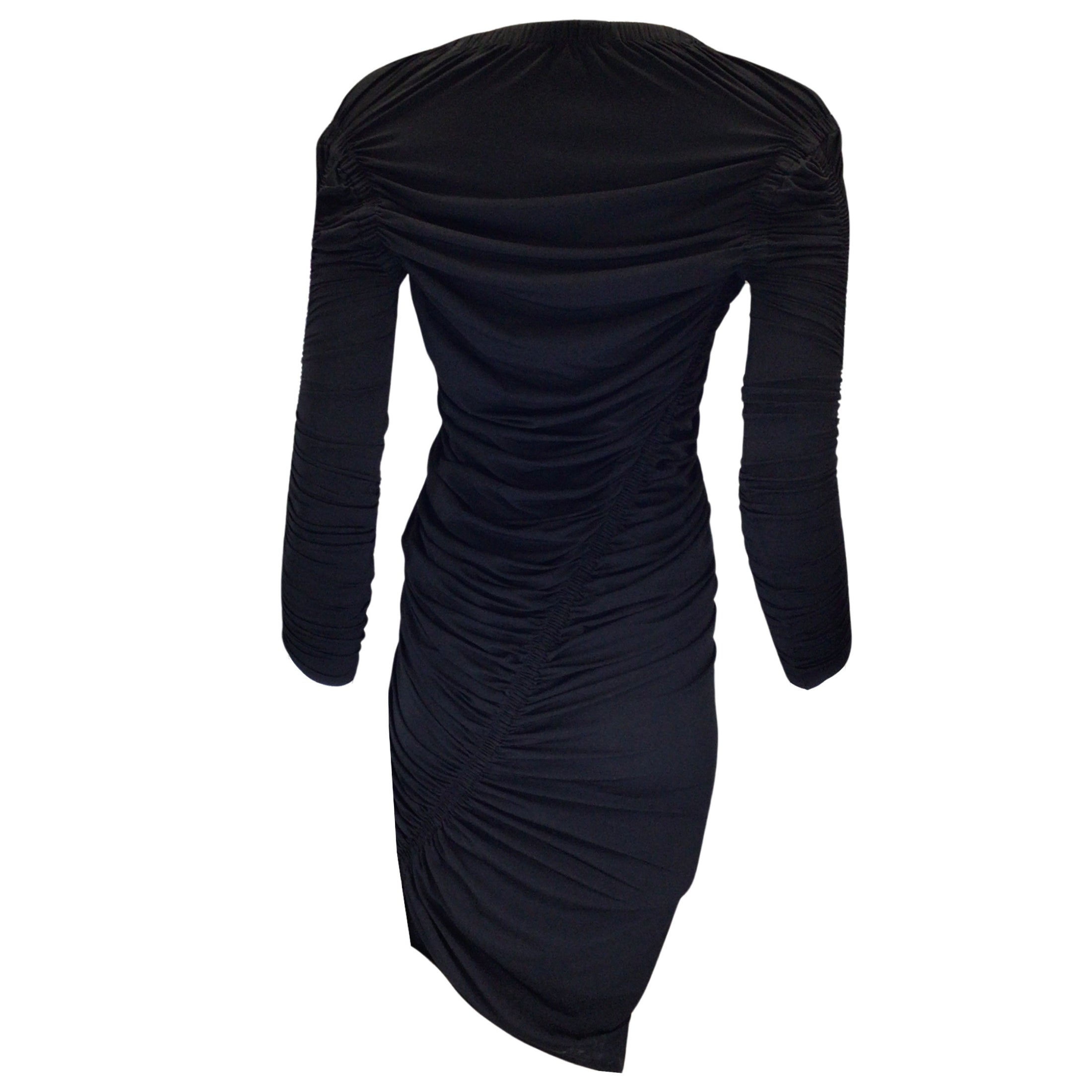 Fendi Black Ruched Long Sleeved V-Neck Jersey Stretch Midi Dress