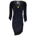 Load image into Gallery viewer, Fendi Black Ruched Long Sleeved V-Neck Jersey Stretch Midi Dress
