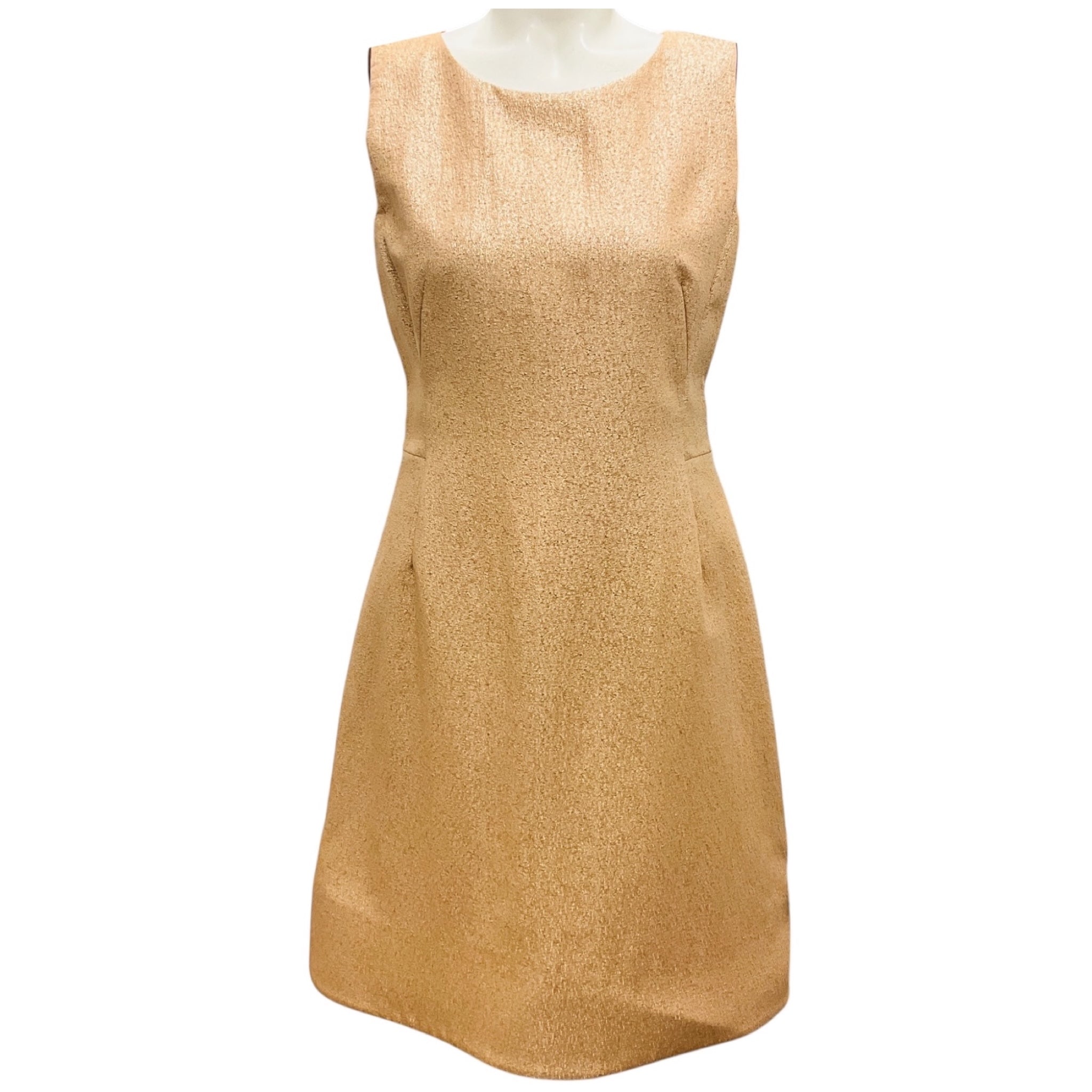 Akris Champagne Metallic Sleeveless Flared Silk Cocktail Dress