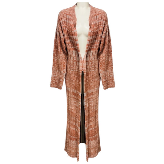 The Elder Statesman Burnt Orange / Grey Long Sleeved Cashmere Knit Full Length Long Cardigan Sweater