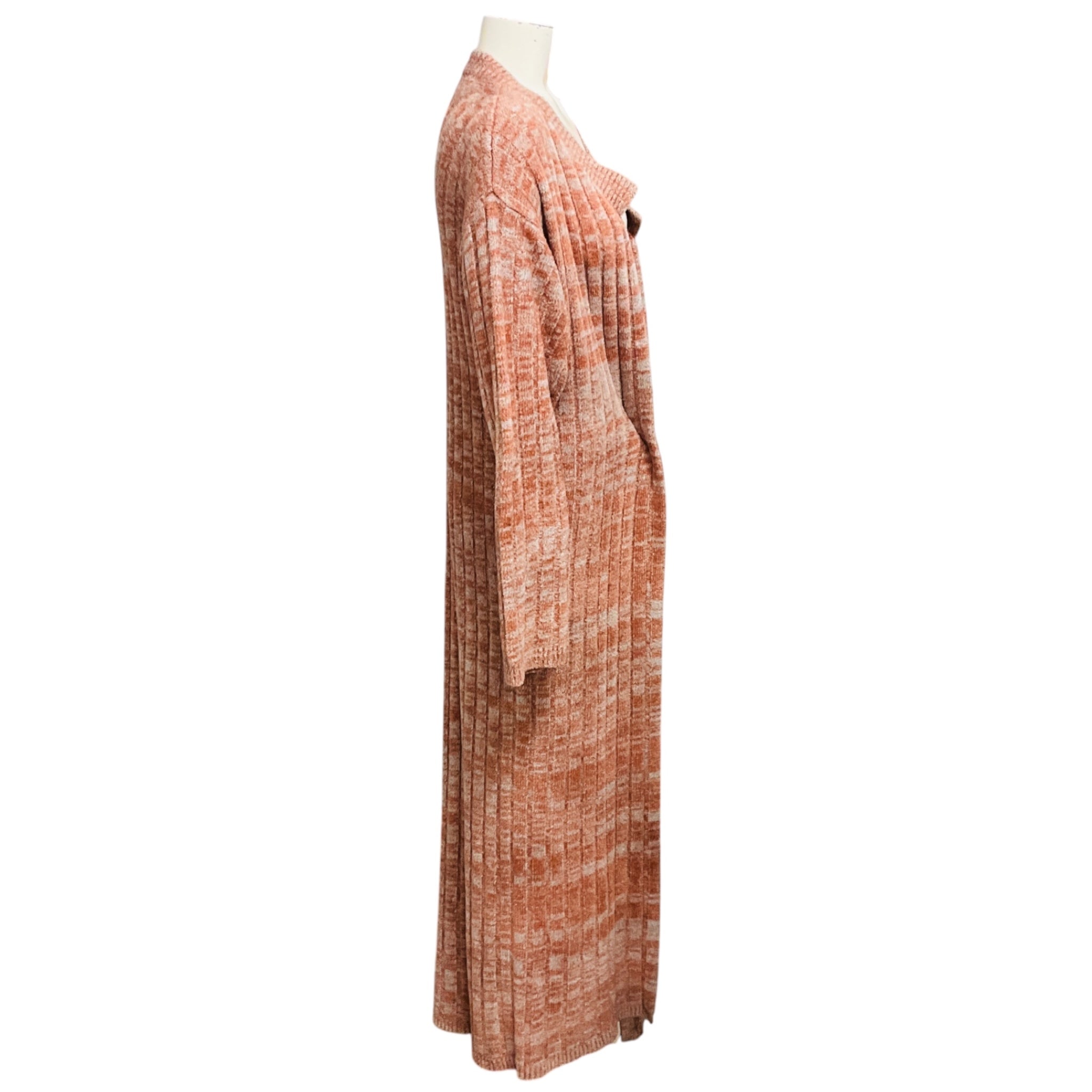 The Elder Statesman Burnt Orange / Grey Long Sleeved Cashmere Knit Full Length Long Cardigan Sweater
