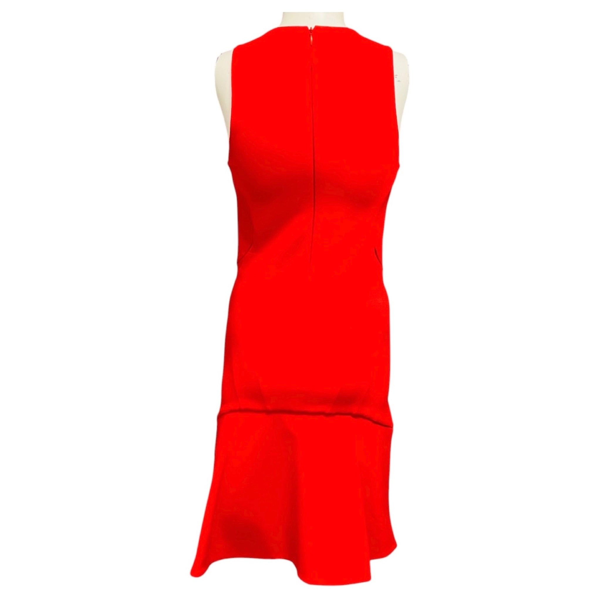 Givenchy Red Square Neck Sleeveless Fitted Stretch Knit High Low Mini Dress
