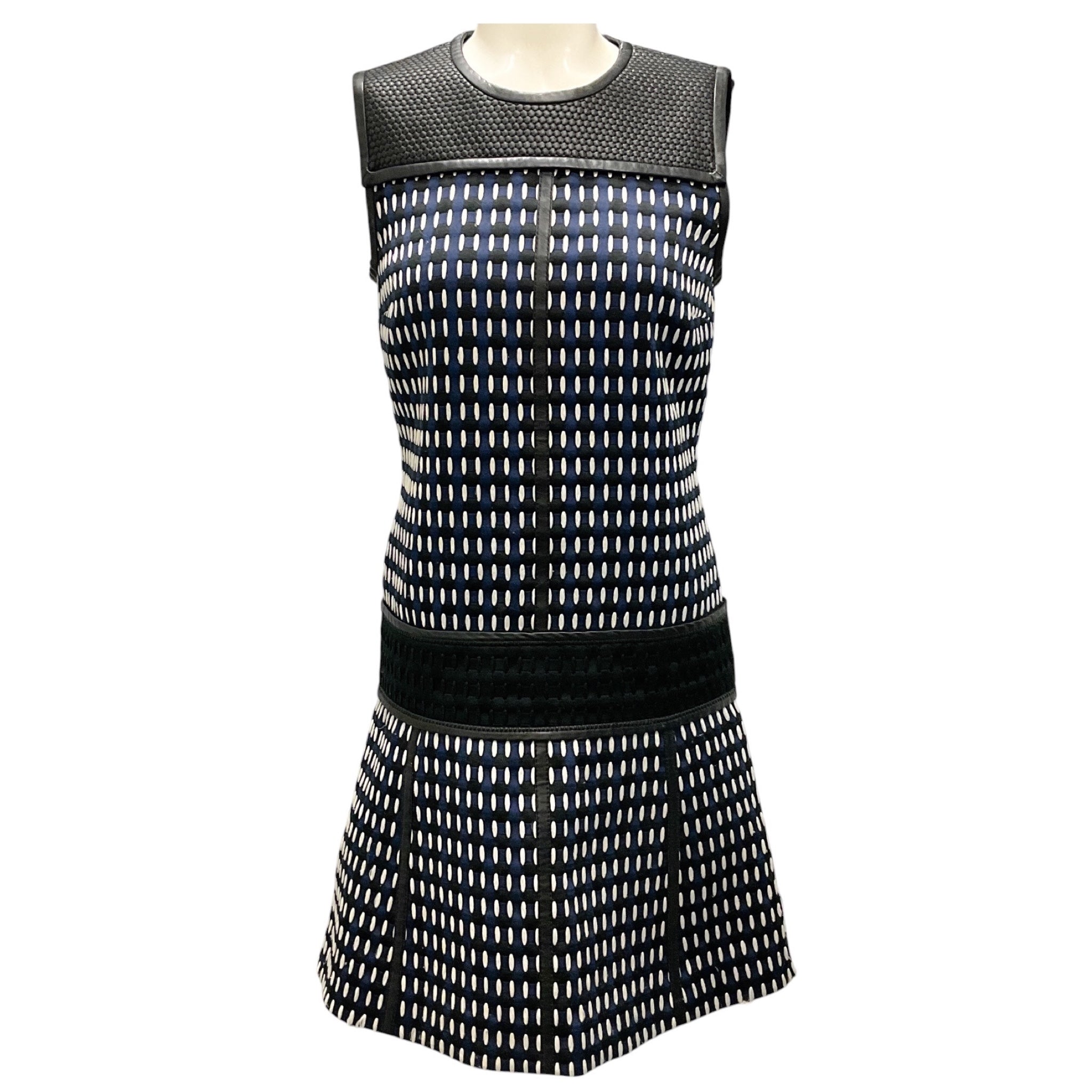 Proenza Schouler Black / White / Blue Lambskin Faille Sleeveless Dress