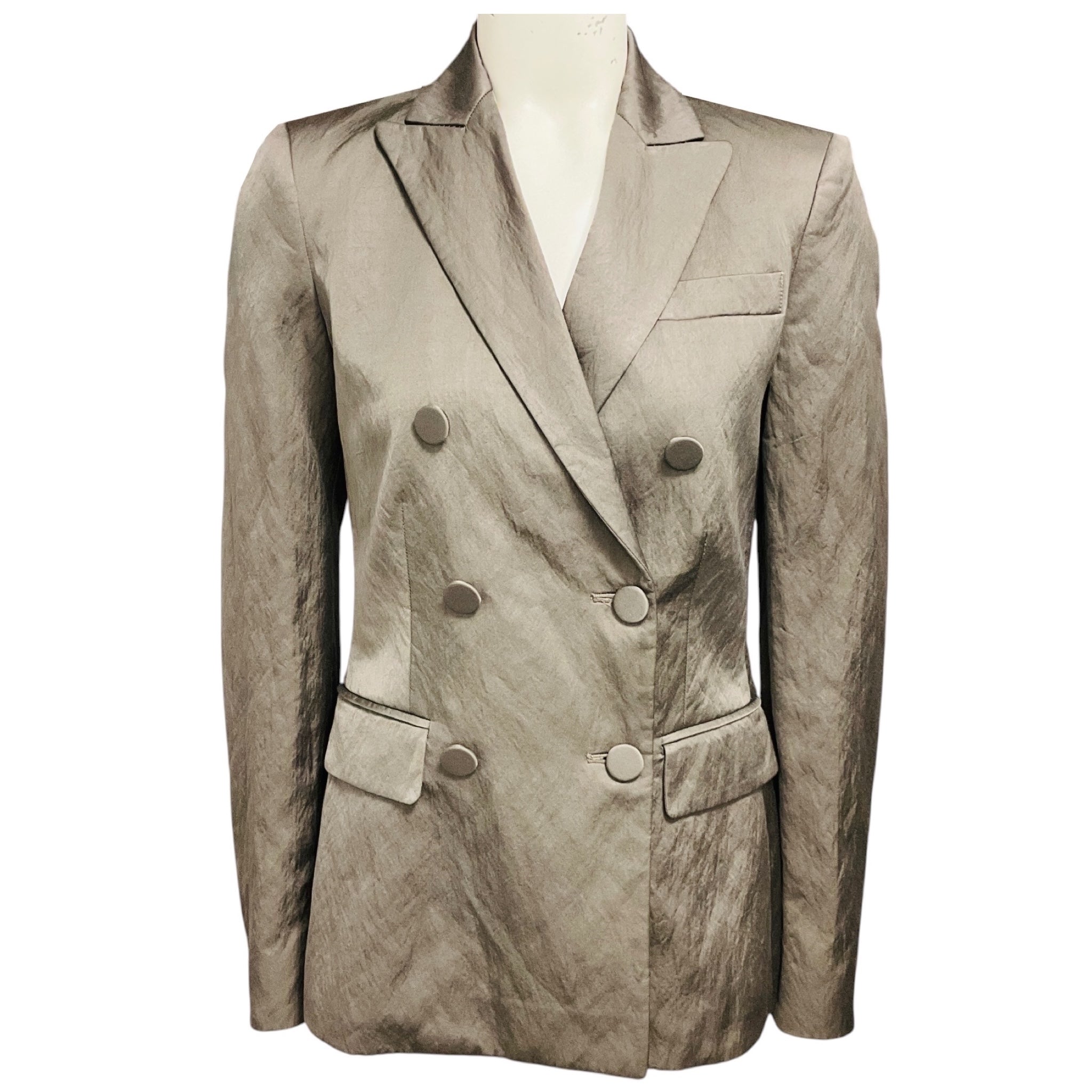 Altuzarra Taupe Crinkled Double Breasted Blazer Jacket