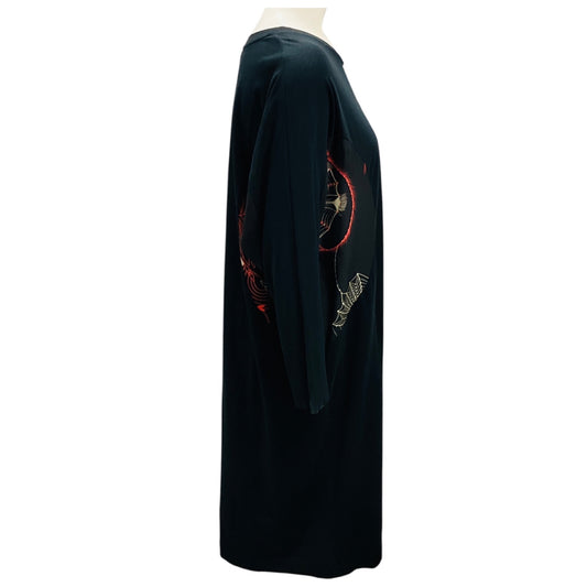 Dries Van Noten Black Three Quarter Sleeved Jersey Midi Dress with Printed Trim