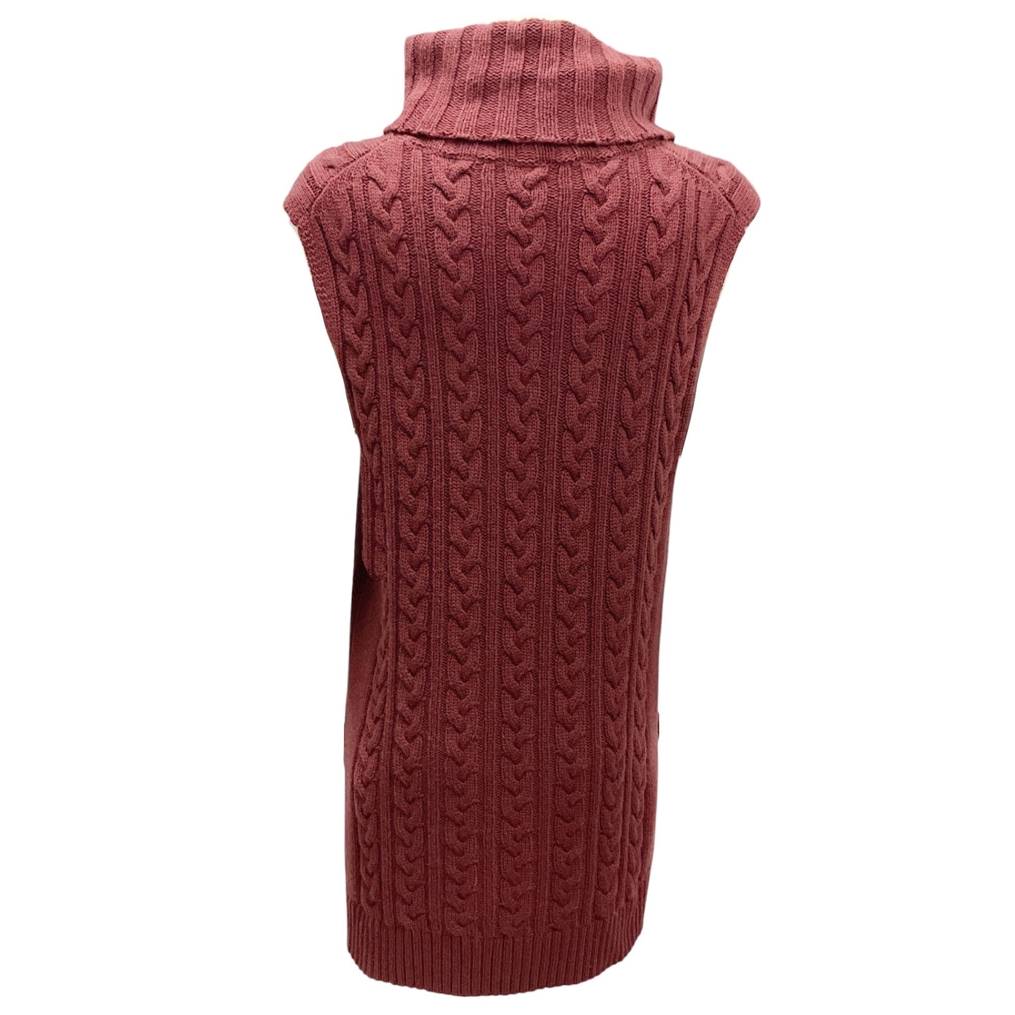 Lafayette 148 New York Burgundy Turtleneck Sleeveless Cable Knit Cashmere Sweater