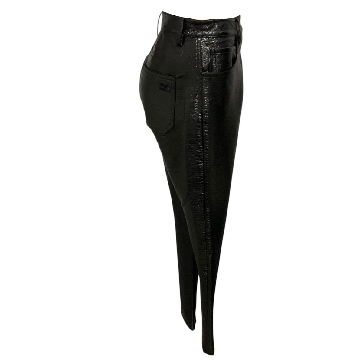 Courreges Black Crinkled Faux Patent Leather Pants