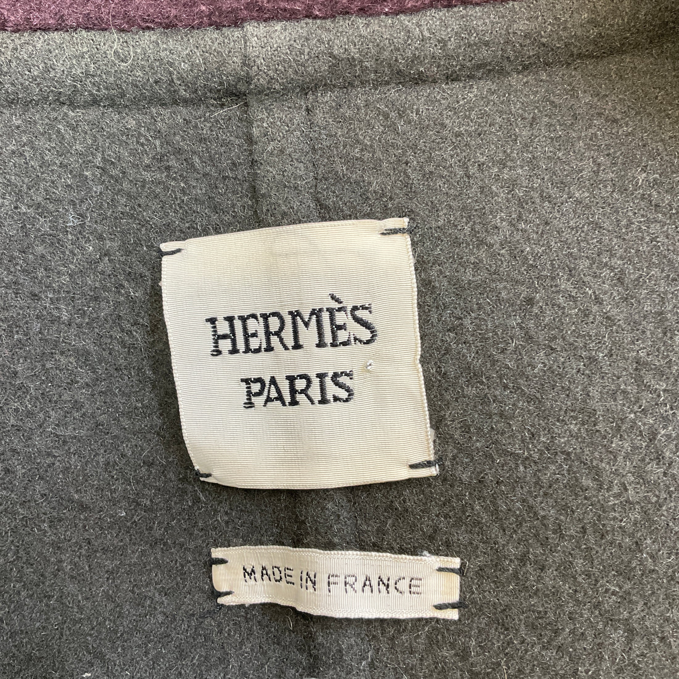 Hermes Wine / Dark Green Belted Cashmere Coat