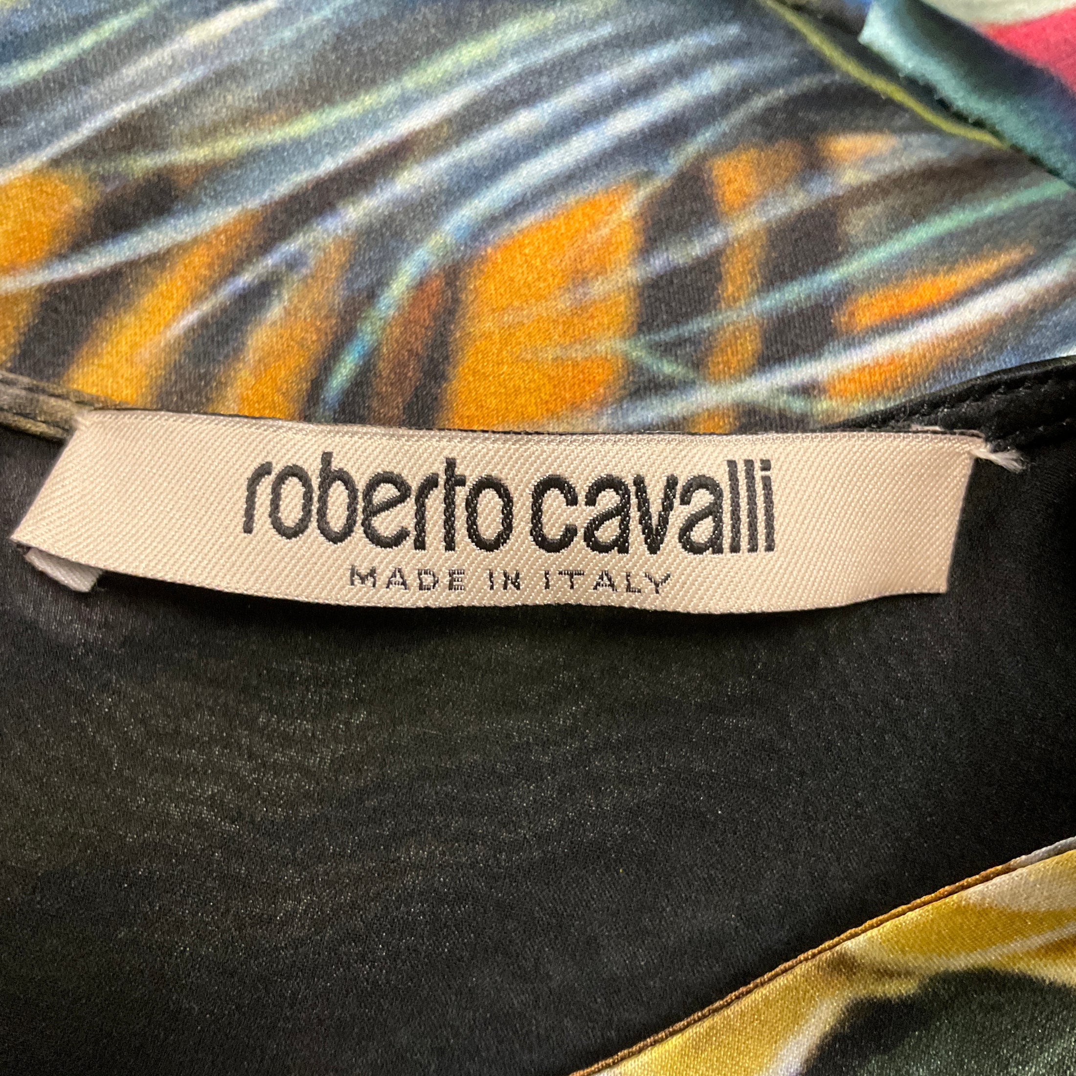 Roberto Cavalli Multicolor Paradise Found Print Peplum Satin Dress