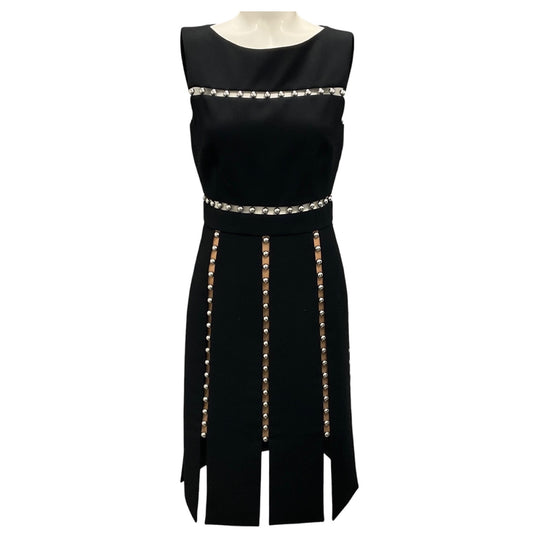 Michael Kors Collection Black / Silver Ball Embellished Sleeveless Wool Dress